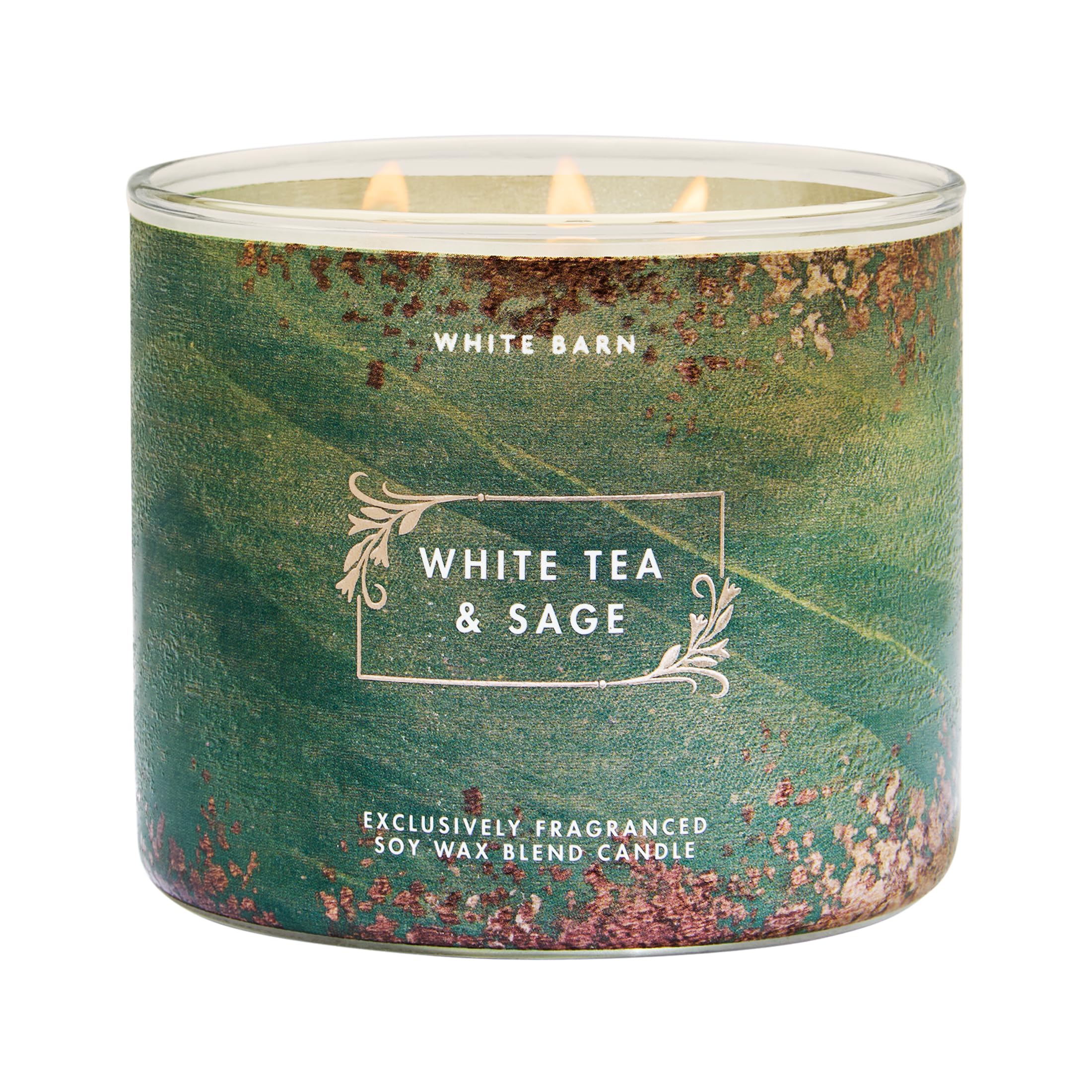 Bath &amp; Body Works 3-Wick Candle, White Tea &amp; Sage, Soy Wax Blend
