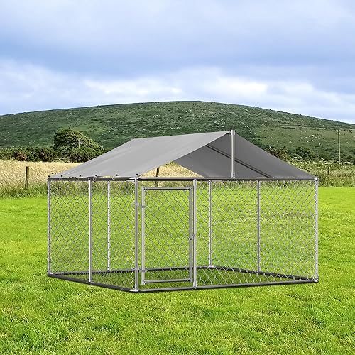 Miniatura 4 de KTATK Jaula grande para perros para exteriores con cubierta UV e impermeable, valla de metal galvanizado a prueba de óxido para cachorros, con