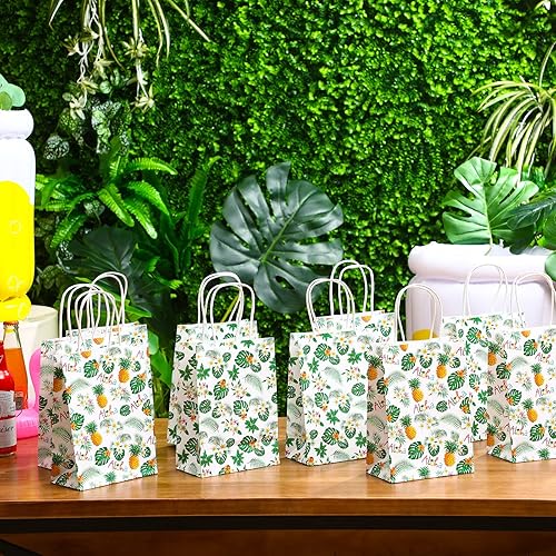 Miniatura 6 de Aloha - Paquete de 24 bolsas de recuerdo para fiesta hawaiana tropical, bolsas de regalo tropicales hawaianas, bolsas de regalo tropicales con hojas