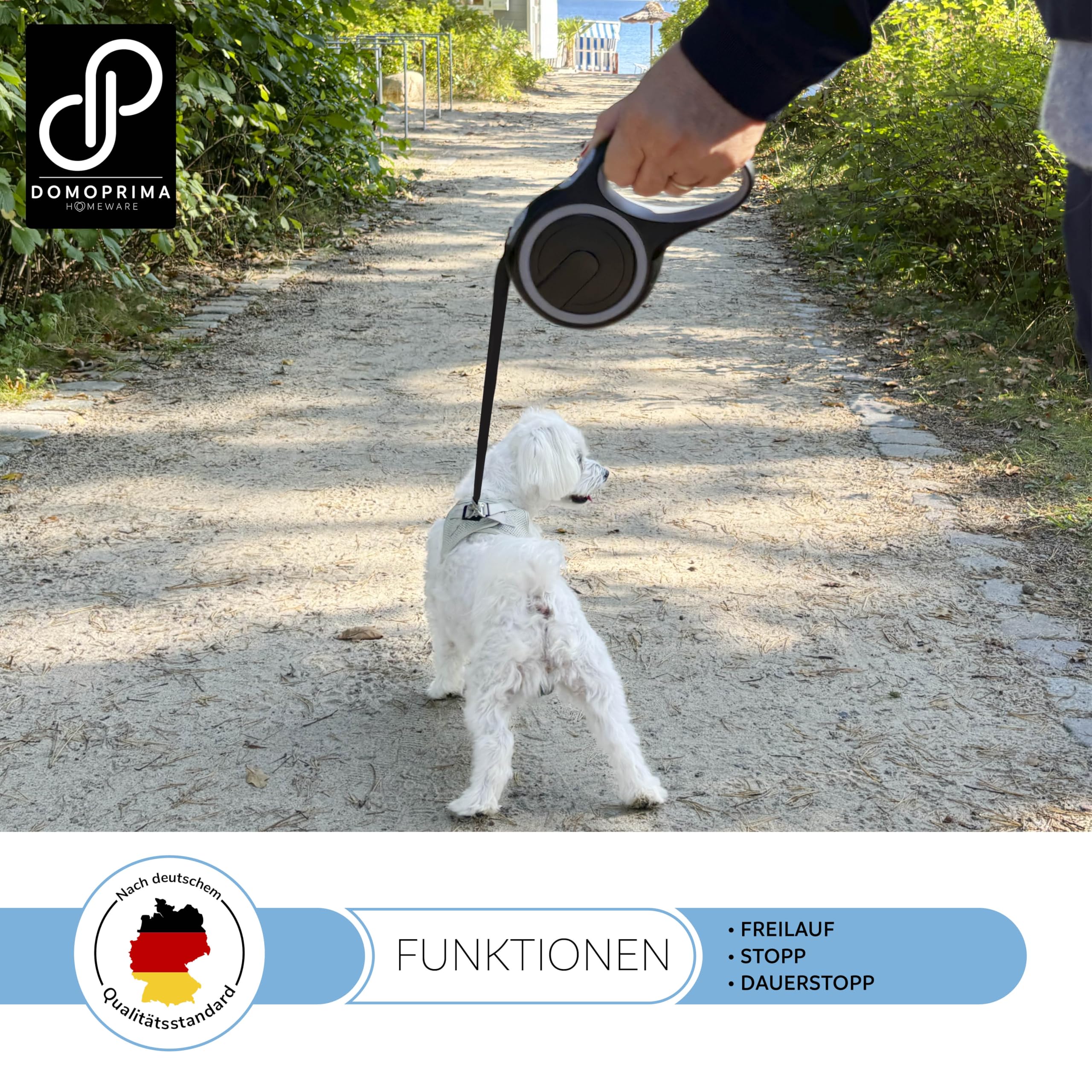 DOMOPRIMA Rollleine in 3 Größen (S,M,L) und 4 Farben (grau, blau, grün, pink) - Robuste und sichere Hundeleine für kleine, mittlere und große Hunde. Flexibel. (Grau, L)
