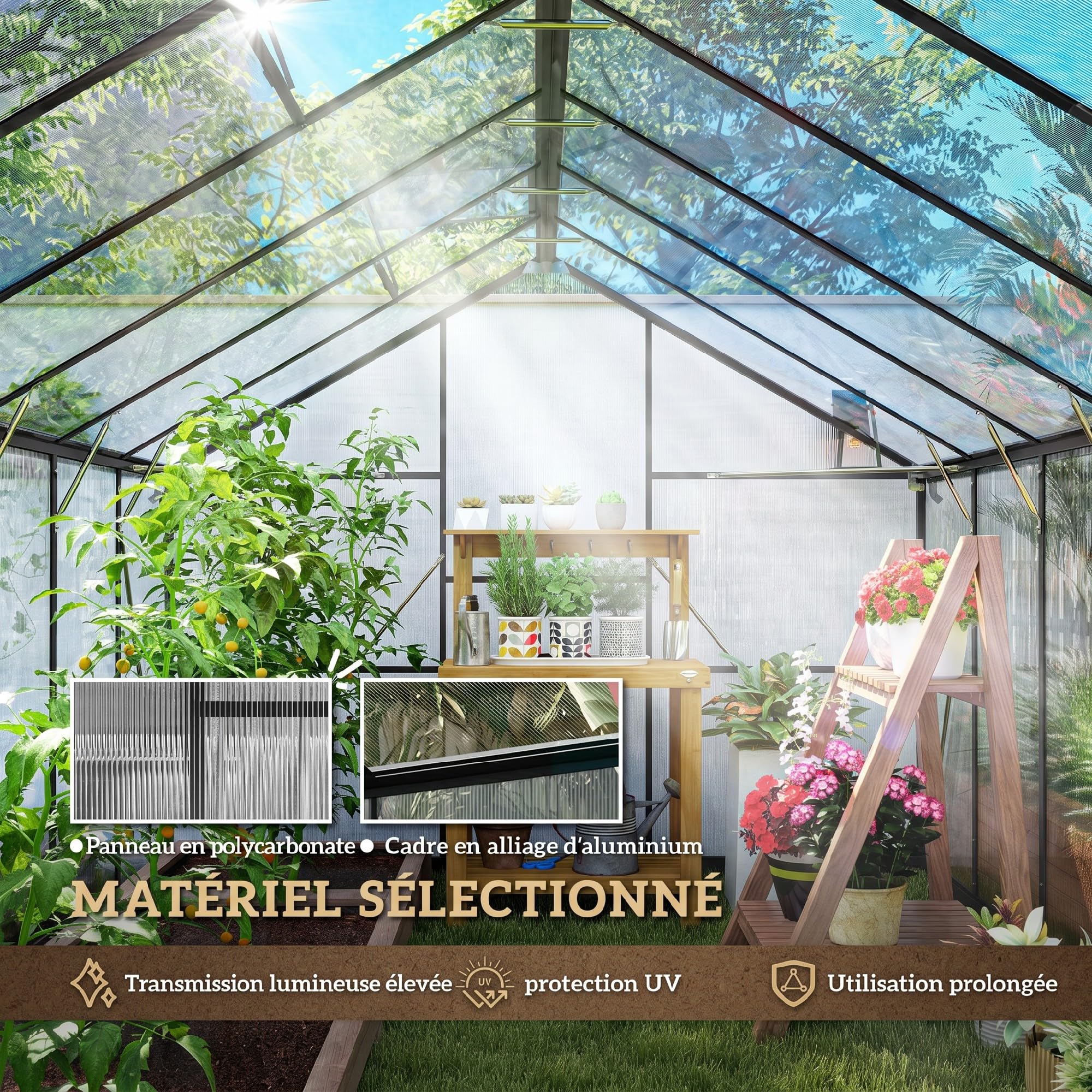 Outsunny Serre de Jardin en Aluminium Polycarbonate 8,97m² 363x247cm Noir