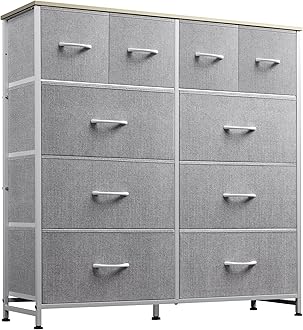 WLIVE Fabric Dresser for Bedroom, Dresser with 10 Drawers, Storage Tower with Fabric Bins, Double Dressers, Chest of Drawers for Closet, Living Room, Hallway, Light Grey