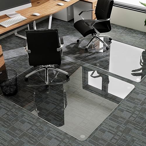 Miniatura 12 de GLSLAND Tapete para silla de vidrio templado de 36 x 46 pulgadas, protector de suelo resistente para alfombras y suelos duros, resistente a