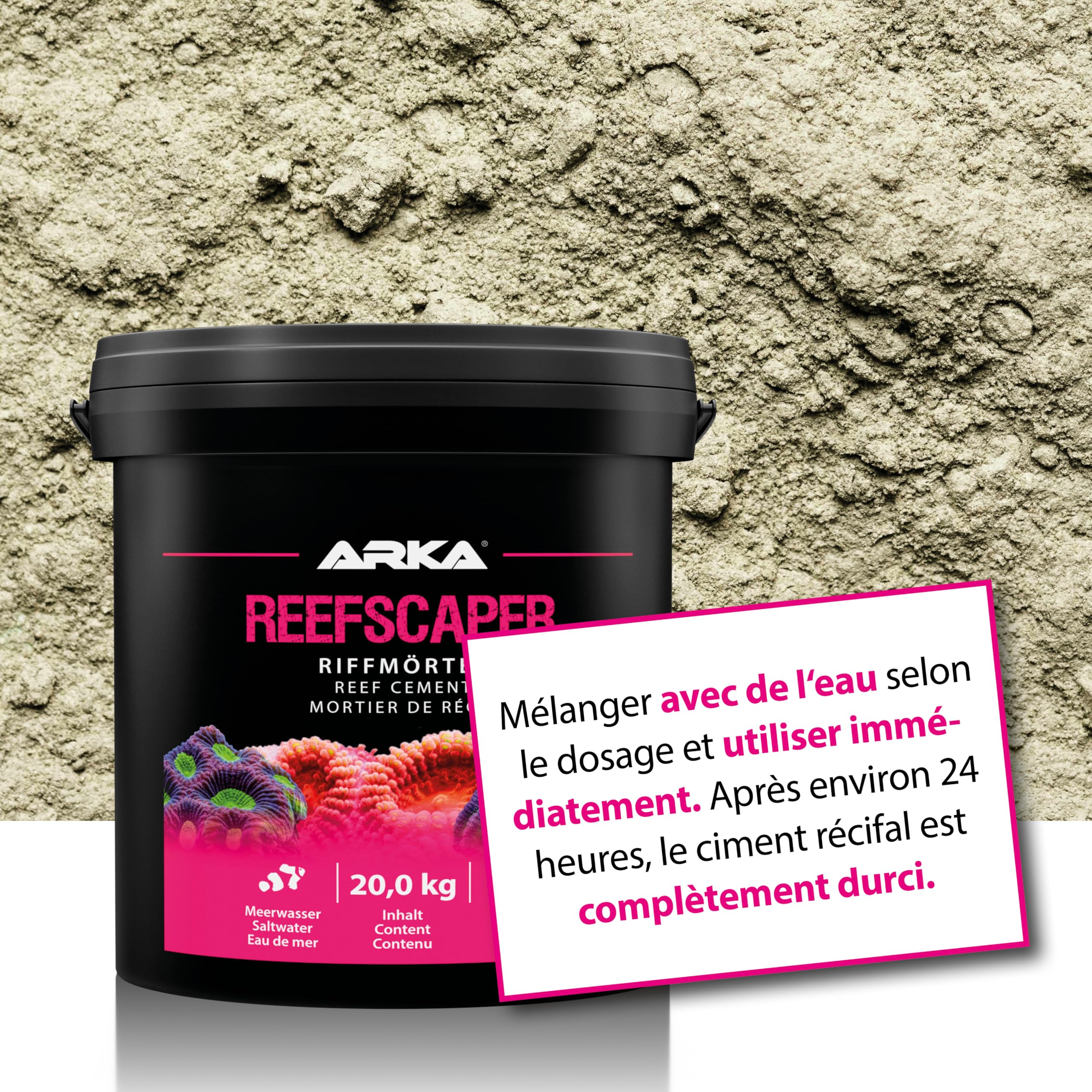 ARKA Reefscaper -Mortier récifal professionnel idéal pour fixer de manière stable les coraux et les structures récifales dans les aquariums d'eau de mer, facile à utiliser