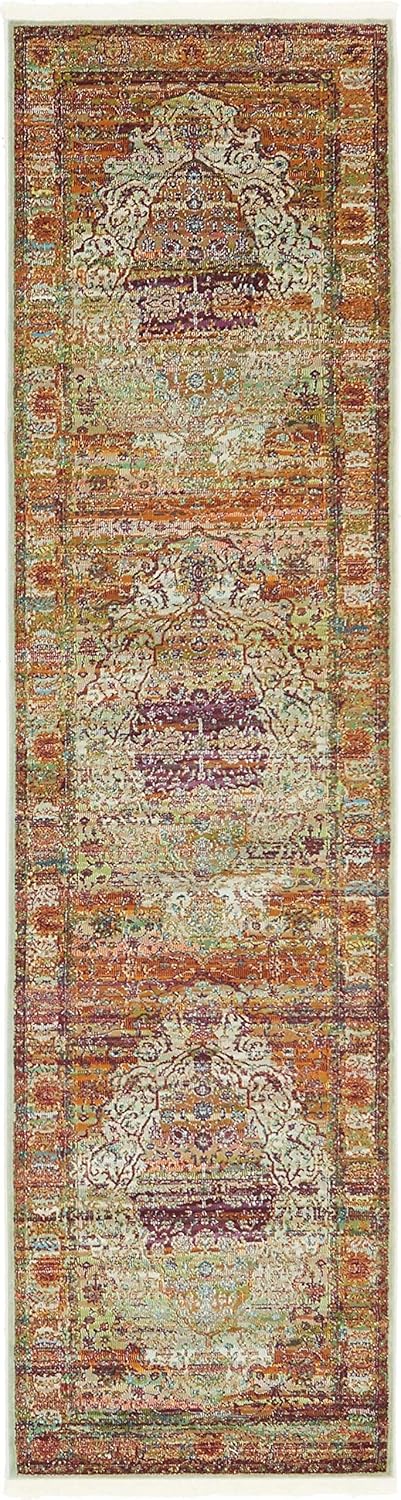 Unique Loom Baracoa Collection Bright Tones Striated Vintage Traditional Area Rug (2' 7 x 10' 0 Runner, Ivory/Burgundy)