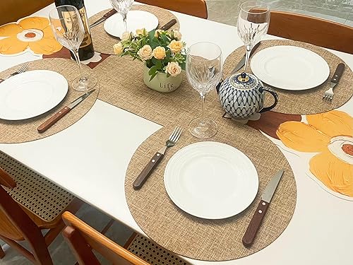 Miniatura 8 de SLOW COW Juego de 4 manteles individuales redondos de lino para mesa de comedor, lavables a máquina, 15 pulgadas, lino natural