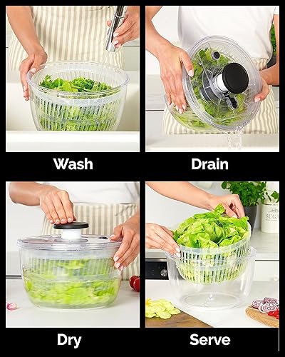 Miniatura 4 de Joined Molinillo de ensalada de bomba grande con tapa de almacenamiento, drenaje, tazón y colador, giratorio de lechuga multiusos rápido y fácil,