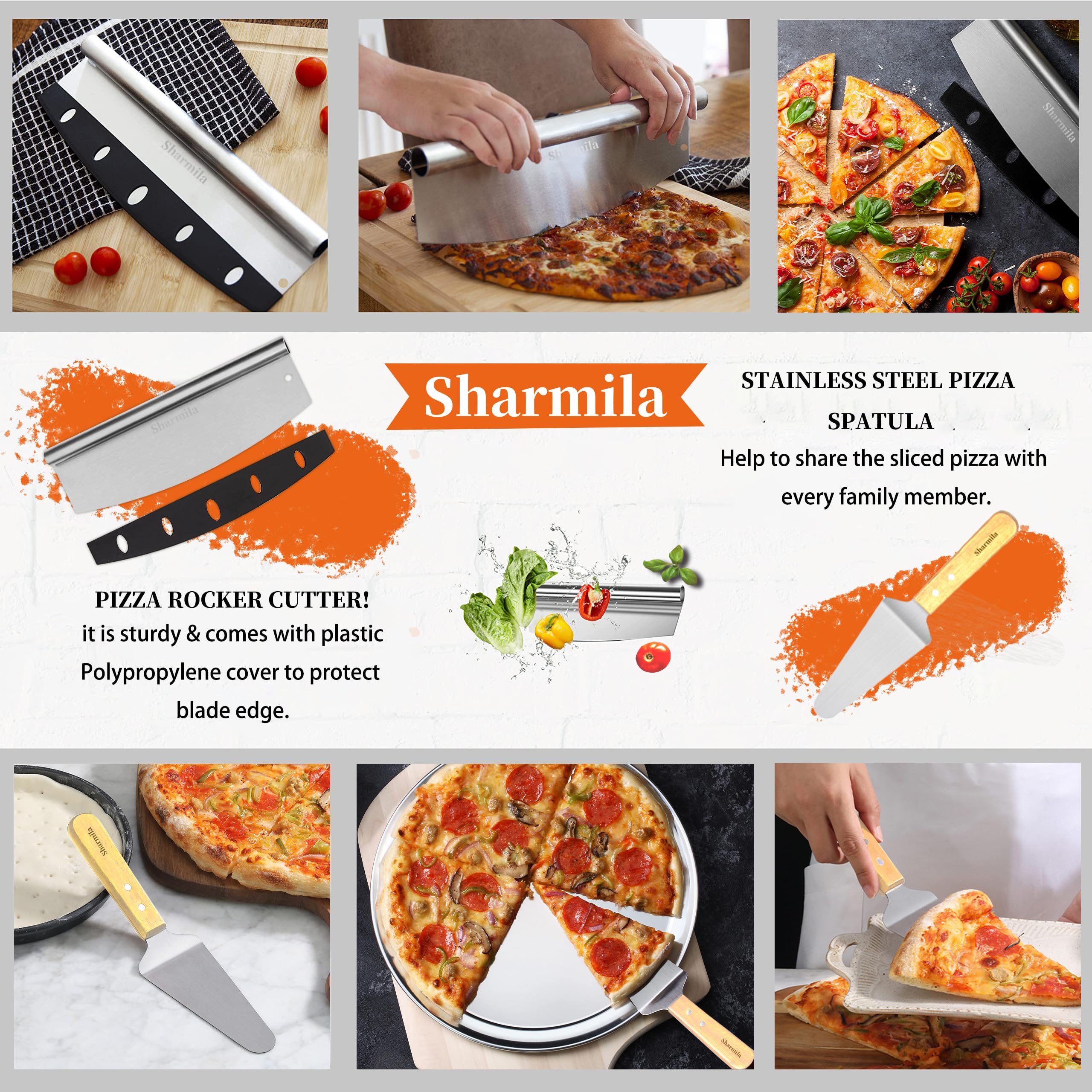 Sharmila Pala per pizza in alluminio da 30,5 cm, con manico pieghevole in legno, taglierina per pizza e spatola per pizza in metallo, ideale per forno, pasta, pane e pasticceria