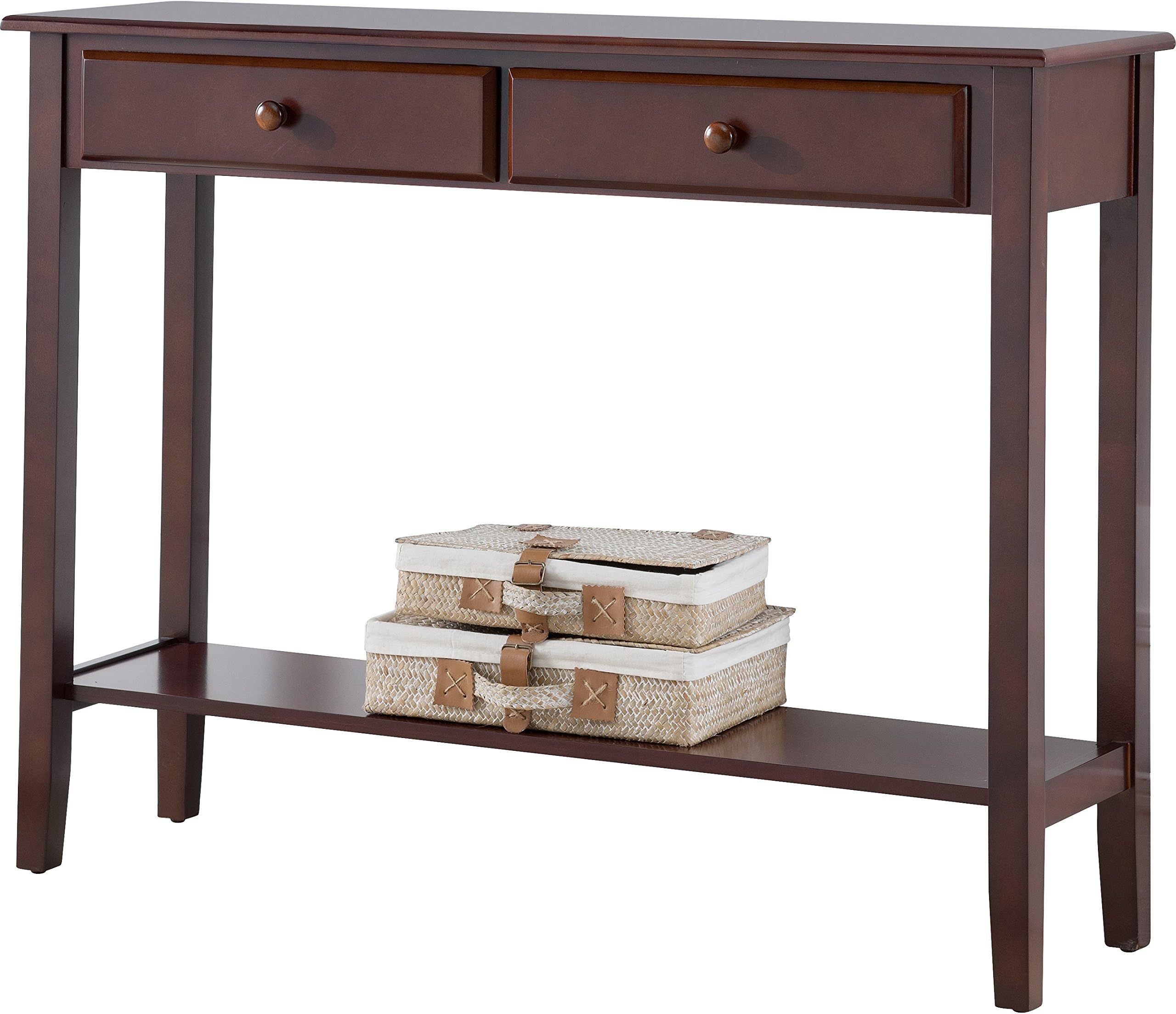 Contemporary Style Clairsville Wooden Console Table in Walnut Finish with 2 Drawers 32'' H x 42'' W x 12'' D
