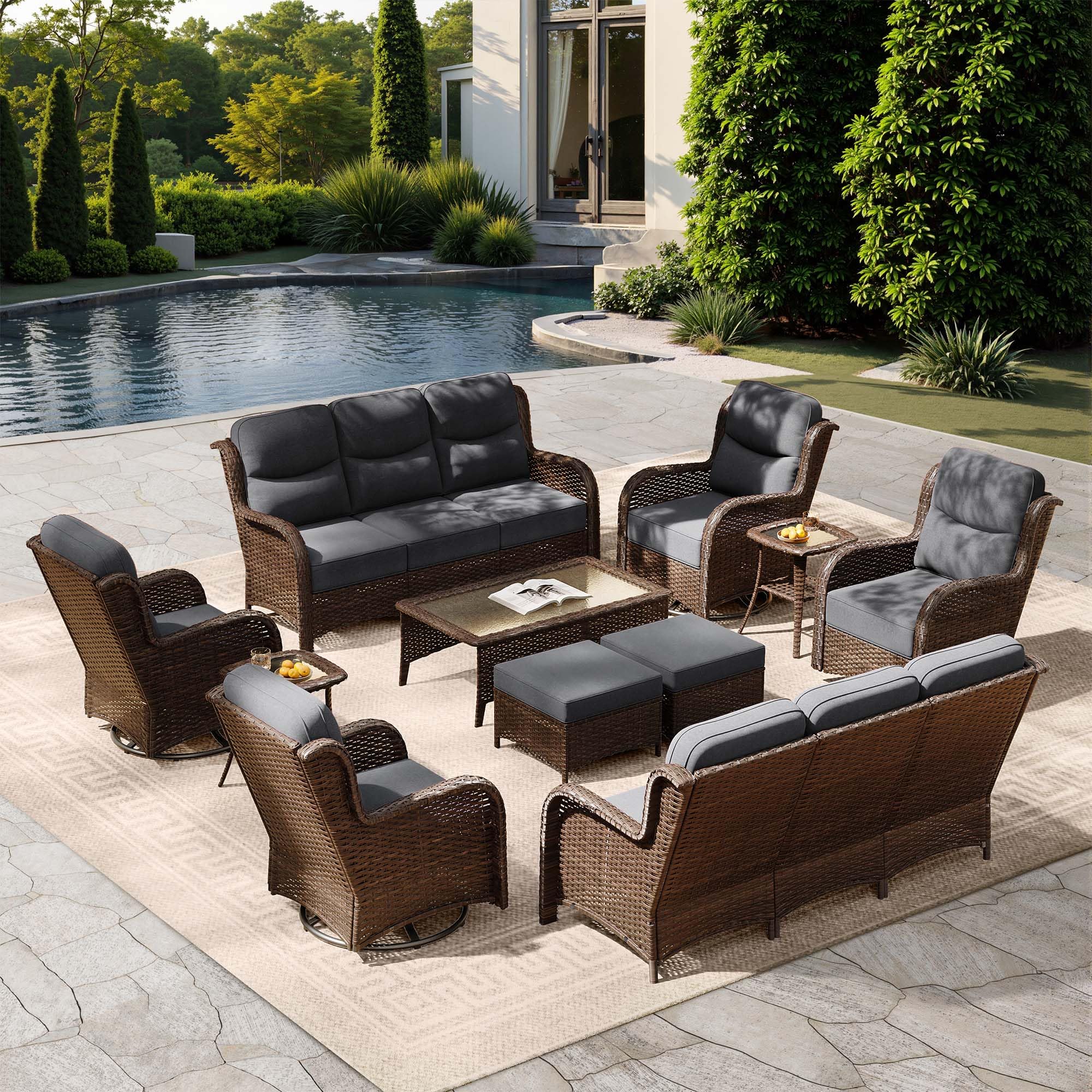 HILLGA Luxury Outdoor Patio Furniture Set with 6-Inch Thick Cushions