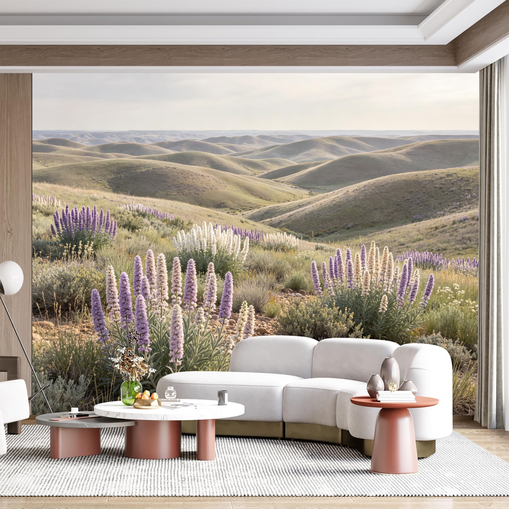 Custom Size Wall Mural Wildflowers Meadow Rolling Hills Landscape Botanical Floral SelfAdhesive Wall Fabric Removable for Home Office Decor