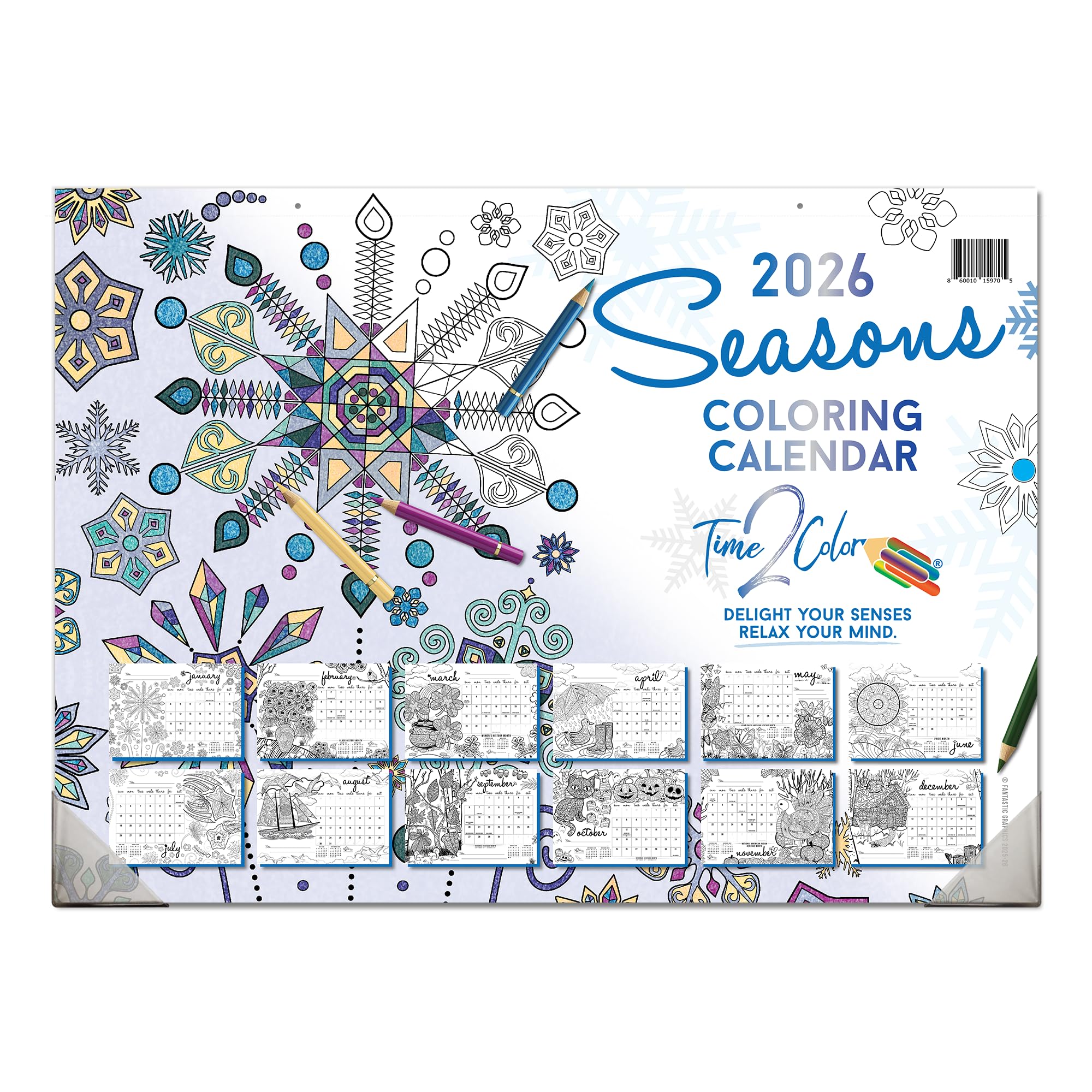 Time2Color 2026 Office Edition Desk Blotter/Wall Coloring Calendar (22" x 16"): Seasons Theme