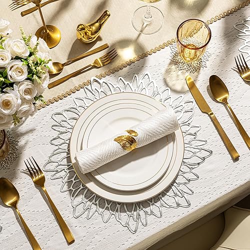 Miniatura 4 de Juego de 4 manteles individuales plateados, manteles individuales y 4 posavasos modernos de vinilo lavables redondos para Navidad, cumpleaños,