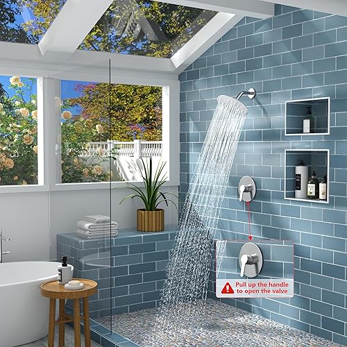 Miniatura 3 de Grifo de ducha, juego de grifo de ducha de níquel cepillado con cabezal de ducha de lluvia de 8 pulgadas, kit de moldura de ducha de un solo mango