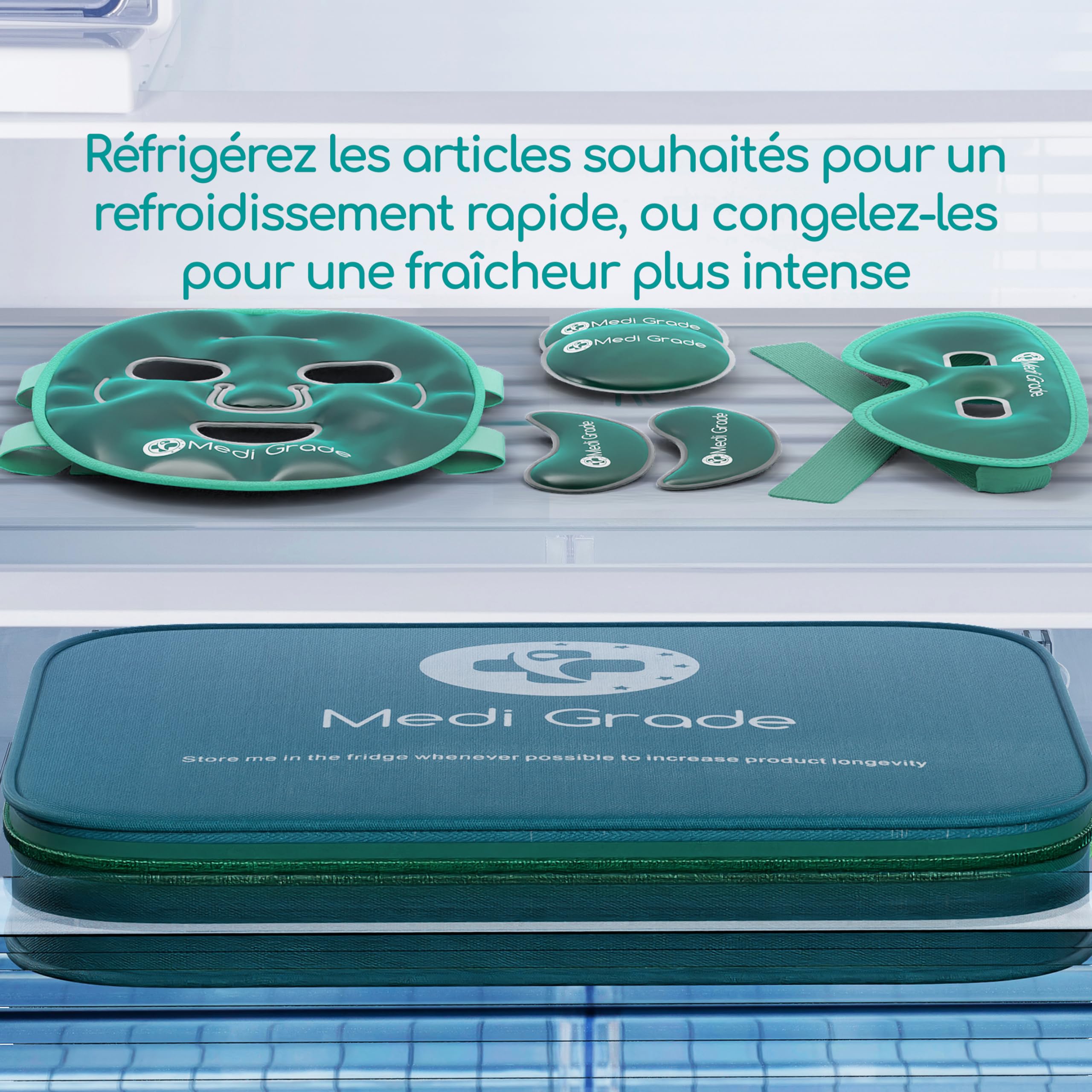 Masque Visage et Masque Anti Cerne Rafraichissant pour le Visage Complet de Medi Grade – Avec Gel Yeux – Pochette refroidissante incluse – Atténue les Poches