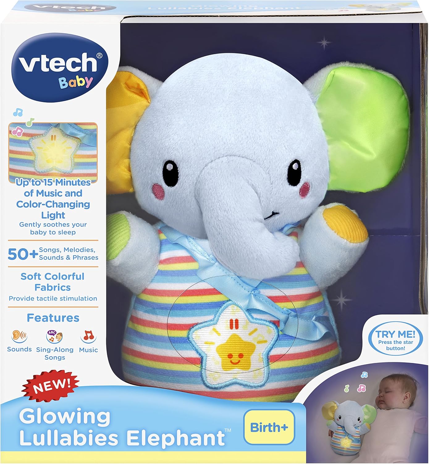 VTech Baby Glowing Lullabies Elephant, Blue : Toys & Games