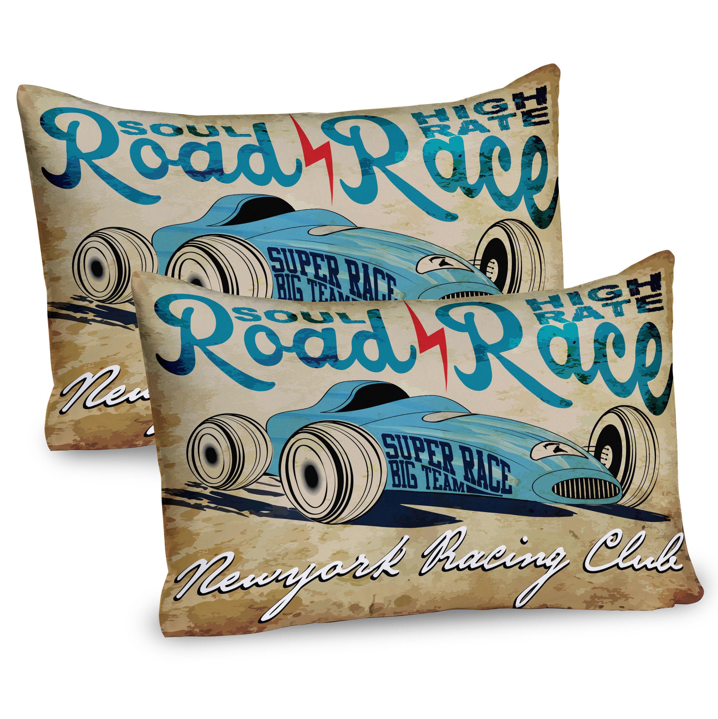Ambesonne Cars Pillow Sham Set of 2, New York Racing Club Race Car from Twenties Road Race Team Retro Cool Design, Quality Microfiber Bedding Item for All Seasons, 30