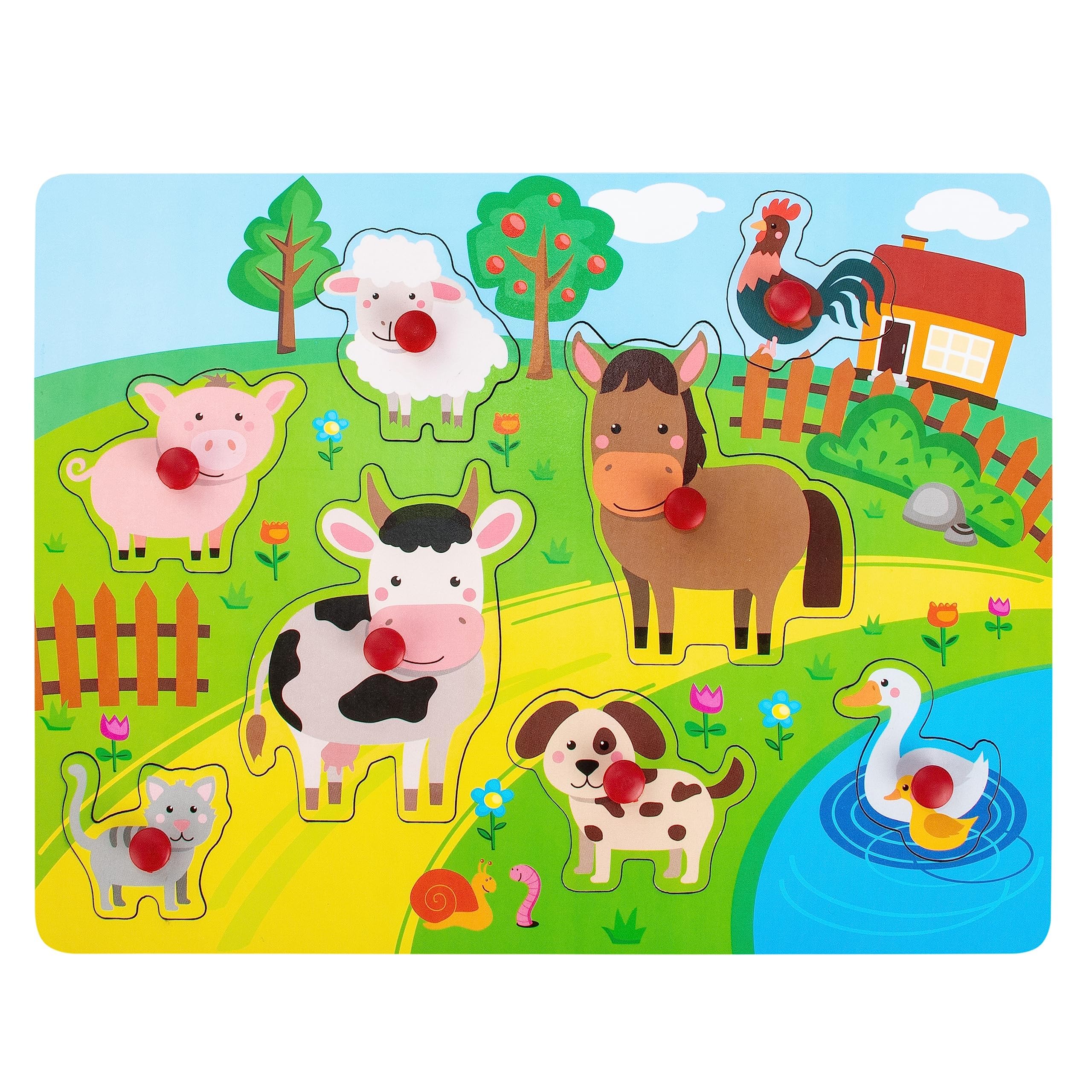 FANCY Baby Puzzle para Bebés 1 Año con 8 Piezas, Puzzle de Madera 25x19 cm, Puzles Encajables para Niños 2 3 Años, Rompecabezas para Niños, Juegos Montessori Animales de Granja(Granja)