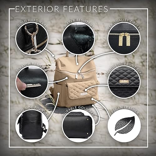 Miniatura 3 de Petit Monaco - Mochila para pañales de Luli Bebe - Mochila elegante de cuero vegano para pañales con correas para cochecito, Latte marrón, L, Moderno