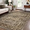 GENIMO 8x10 Area Rugs for Living Room, Machine Washable Non Slip Vintage Rugs, Low Pile Lightweight Chenille Print Rug for Bedroom, Dining Room, Home Office, Center Blue