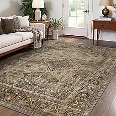 GENIMO 8x10 Area Rugs for Living Room, Machine Washable Non Slip Vintage Rugs, Low Pile Lightweight Chenille Print Rug for Bedroom, Dining Room, Home Office, Center Blue