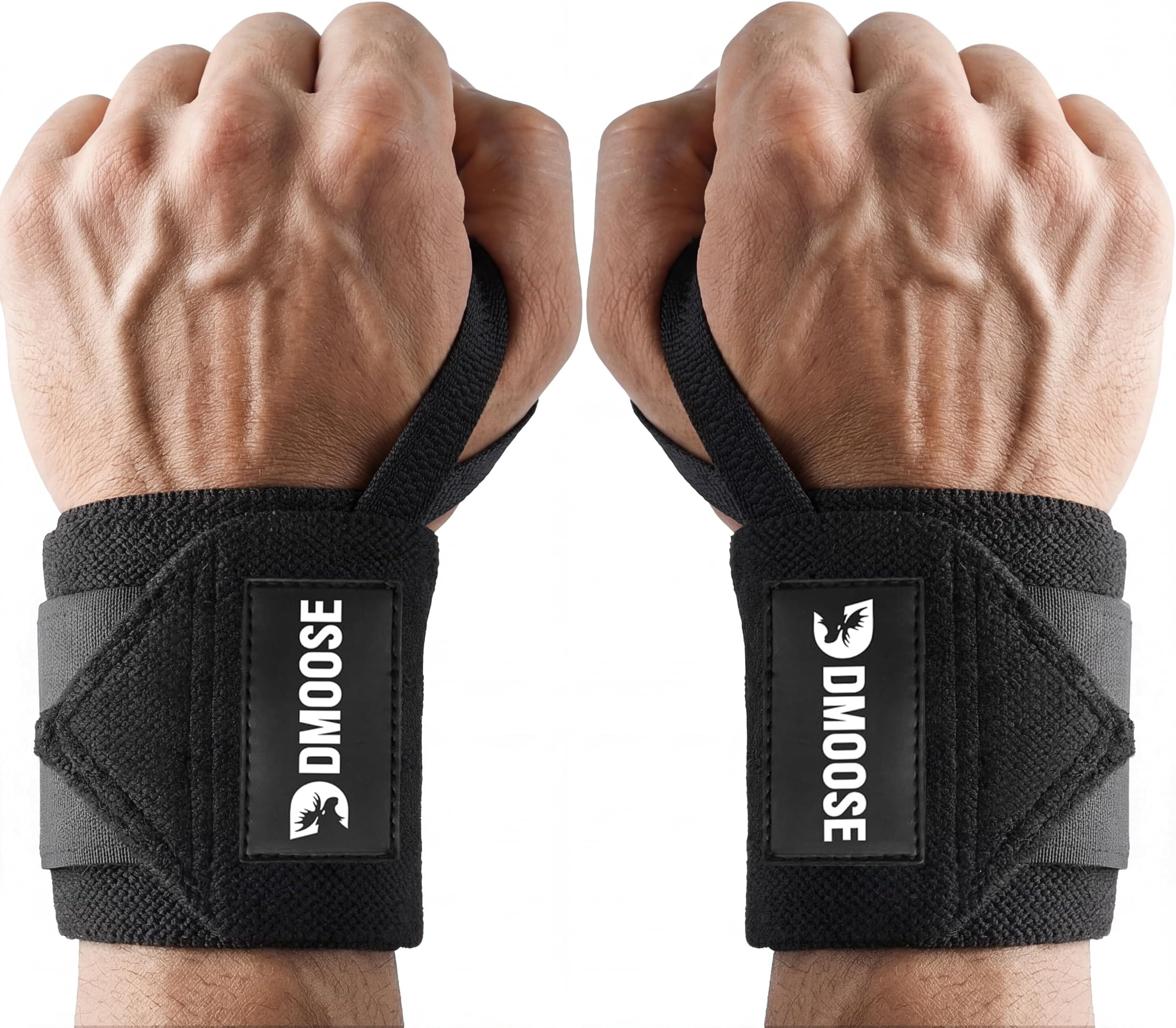 DMoose® Wrist Wraps for Weightlifting 18" - Heavy Duty Gym Wrap with Hand Thumb Loop for Support & Pain Relief, USPA Approved Powerlifting