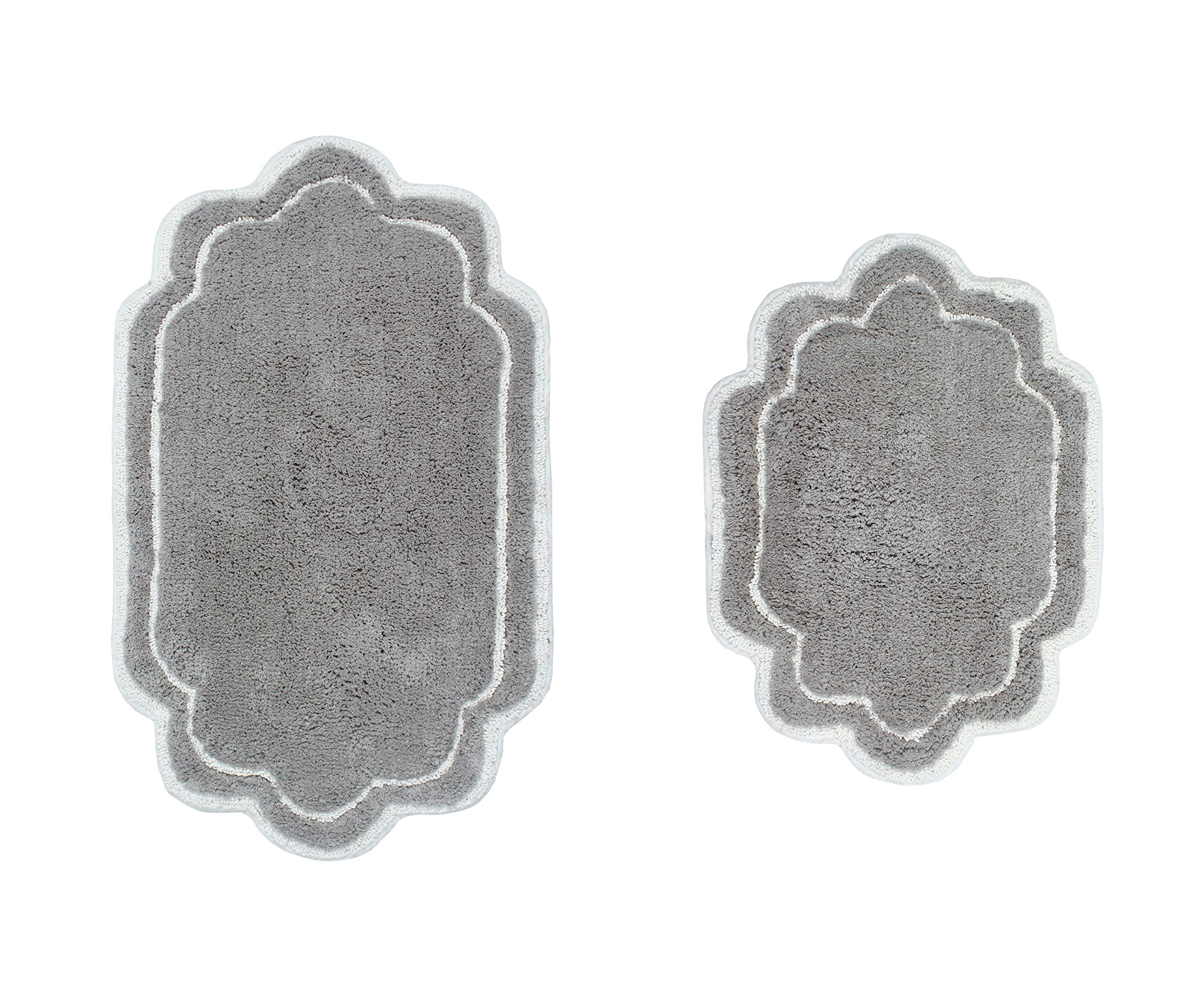 Home Weavers Allure Collection 100% Cotton Tufted Bathroom Rug, Soft and Absorbent Bath Rugs, Non-Slip Bath Carpet, Machine Wash Dry Bath Mats for Bathroom Floor, 2 Piece Set(S+M), Gray