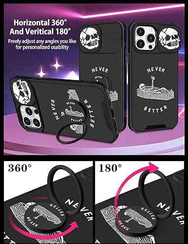 Miniatura 4 de Goocrux Funda 2 en 1 para iPhone 15 Pro Max con diseño gótico de calavera y esqueleto para niños, diseño único con funda deslizante para cámara +