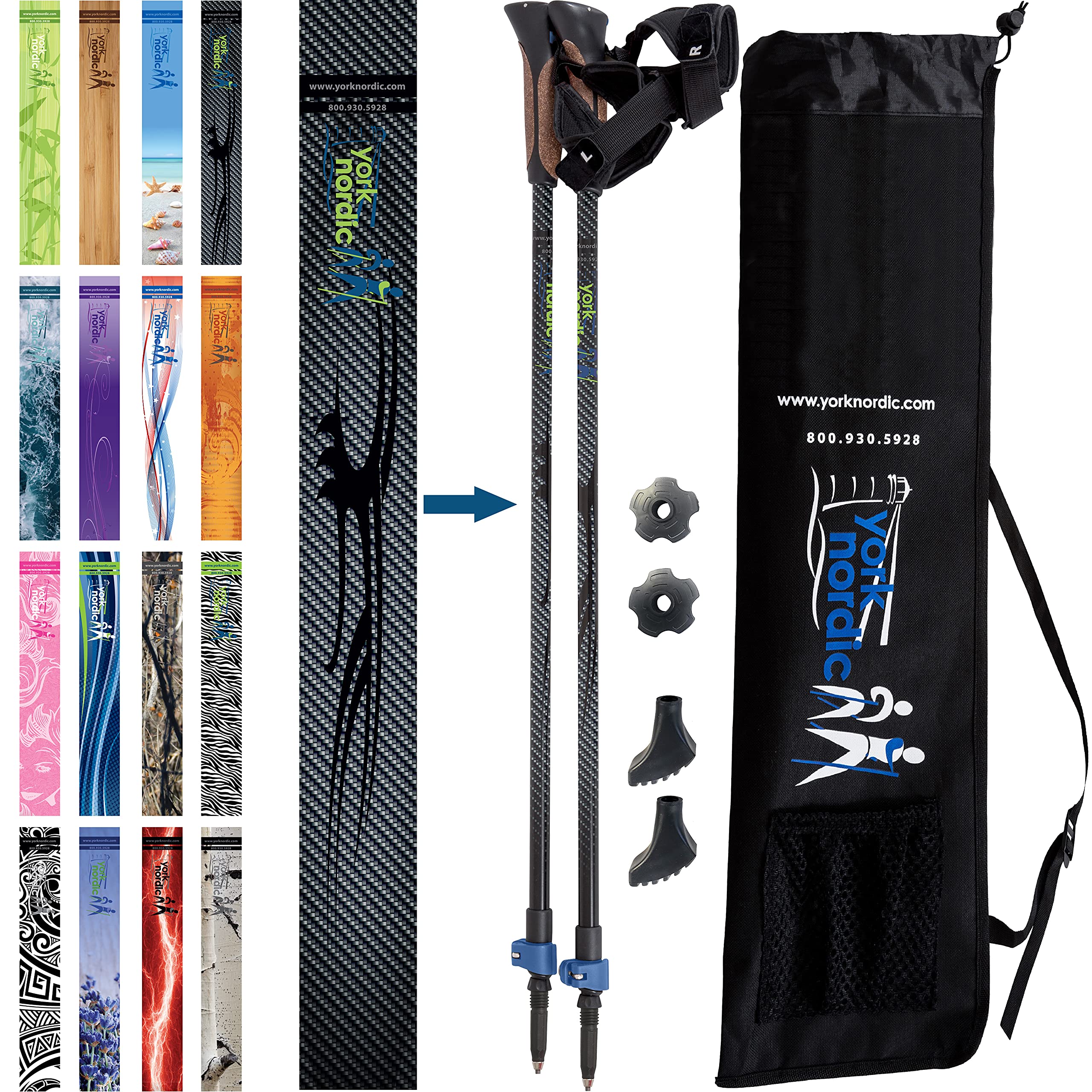 York Nordic Kijki turystyczne Gray Man Up Series – 2 sztuki z zamkami typu flip locks, odpinanymi nóżkami i torbą podróżną