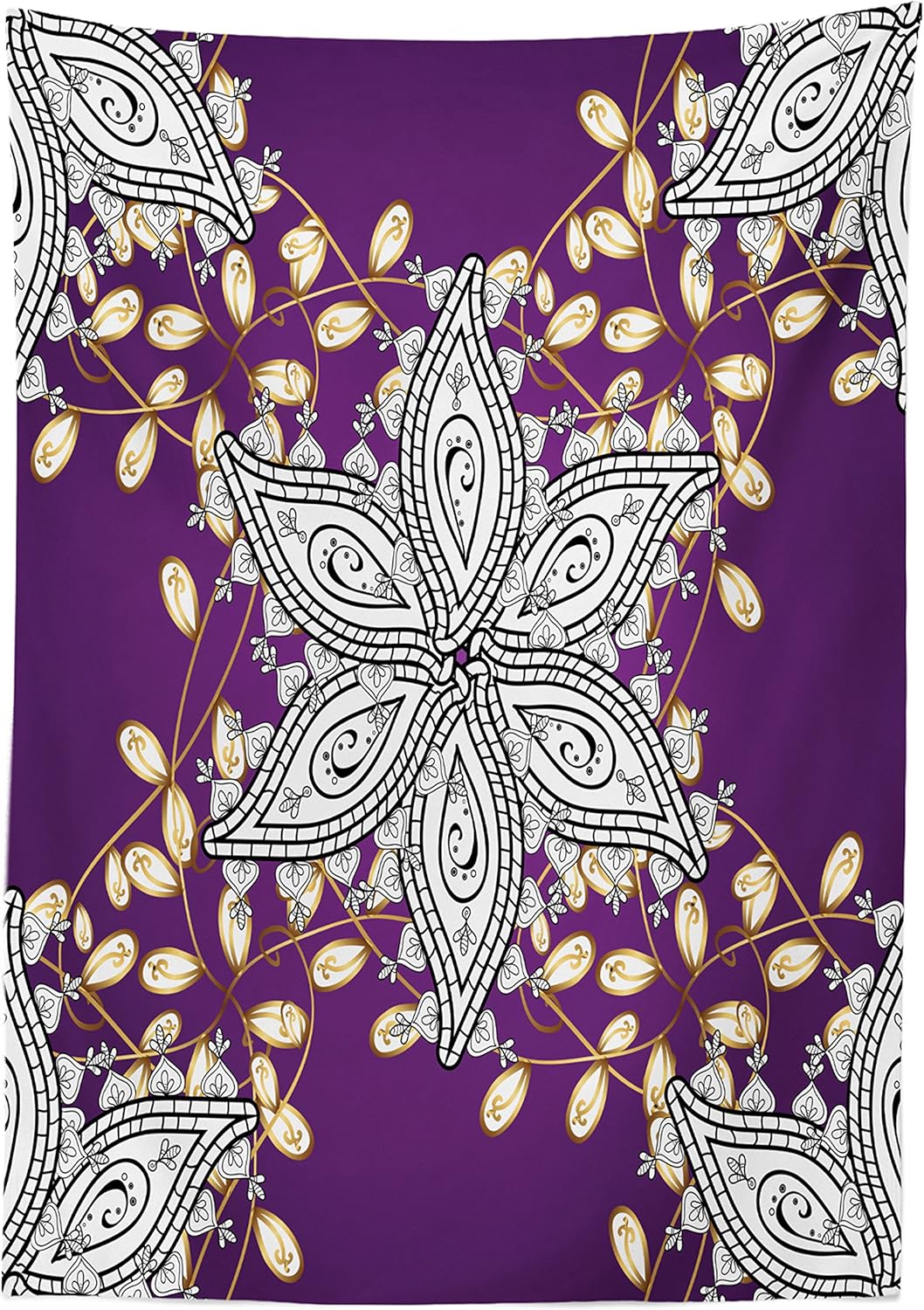 Ambesonne Mauve Tablecloth, Vintage Oriental Display Moroccan Middle East Floral Petals with Details Art, Dining Room Kitchen Rectangular Table Cover, 52" X 70", Yellow Purple 52" X 70" Yellow Purple