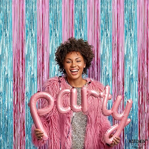 Miniatura 3 de KatchOn - Serpentinas rosas y azules extragrandes de 6.4 x 8 pies, paquete de 2, decoraciones de revelación de género | Telón de fondo de revelación