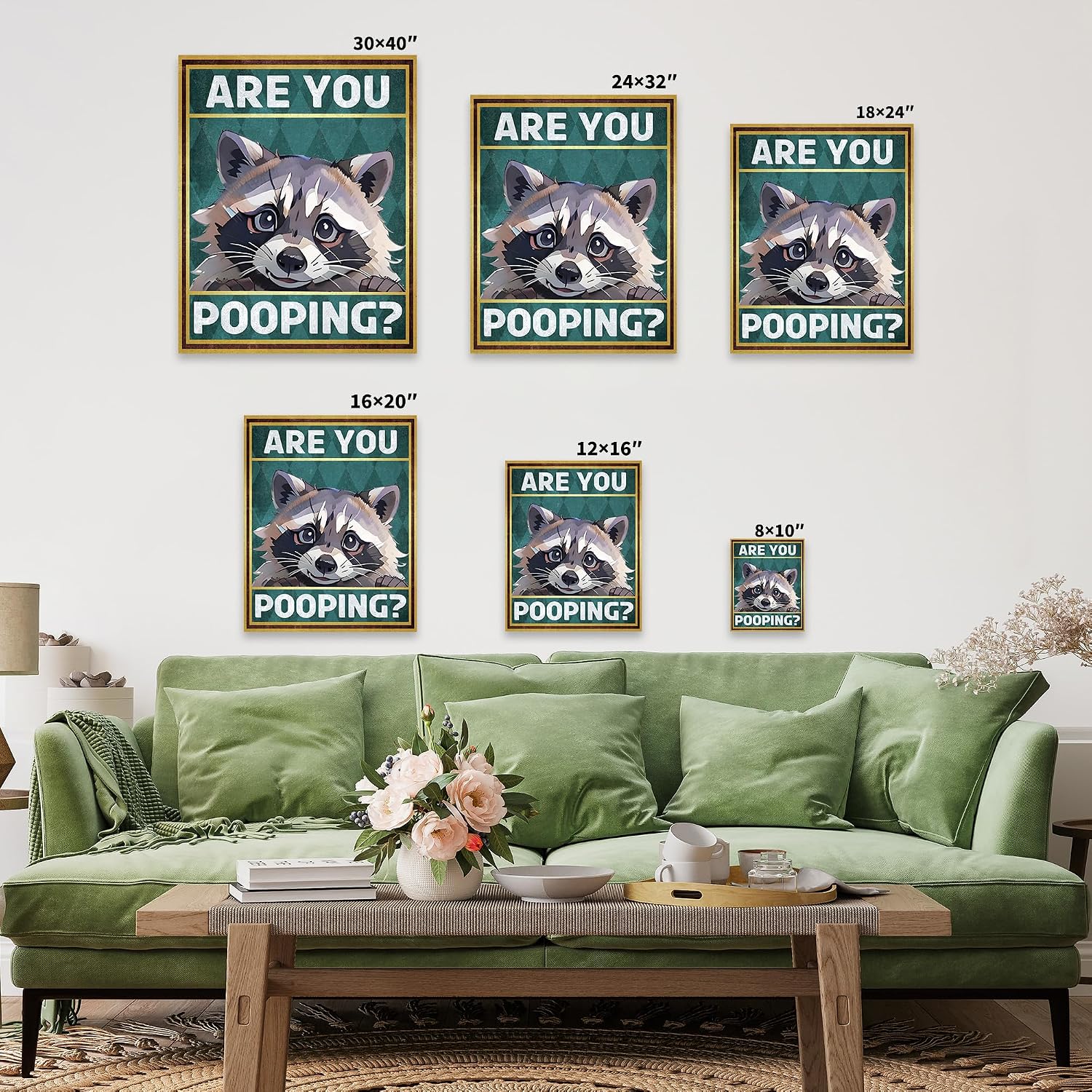 Poster Master Are You Pooping Canvas - Racoon Print - Cute Animal Wall Art - Kids Bathroom Decor - Funny Guest Bath Decorations - Humorous Powder Room & Restroom Sign - 8x10 STRETCHED Canvas