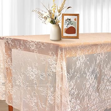 Fowecelt Ivory Lace Tablecloth 60 X120 Inches Vintage Tablecloth Sheer Overlay Rectangle Floral Embroidered Lace Table Cloths for Rustic Boho Wedding Bridal Shower Outdoor Party Reception Decoration