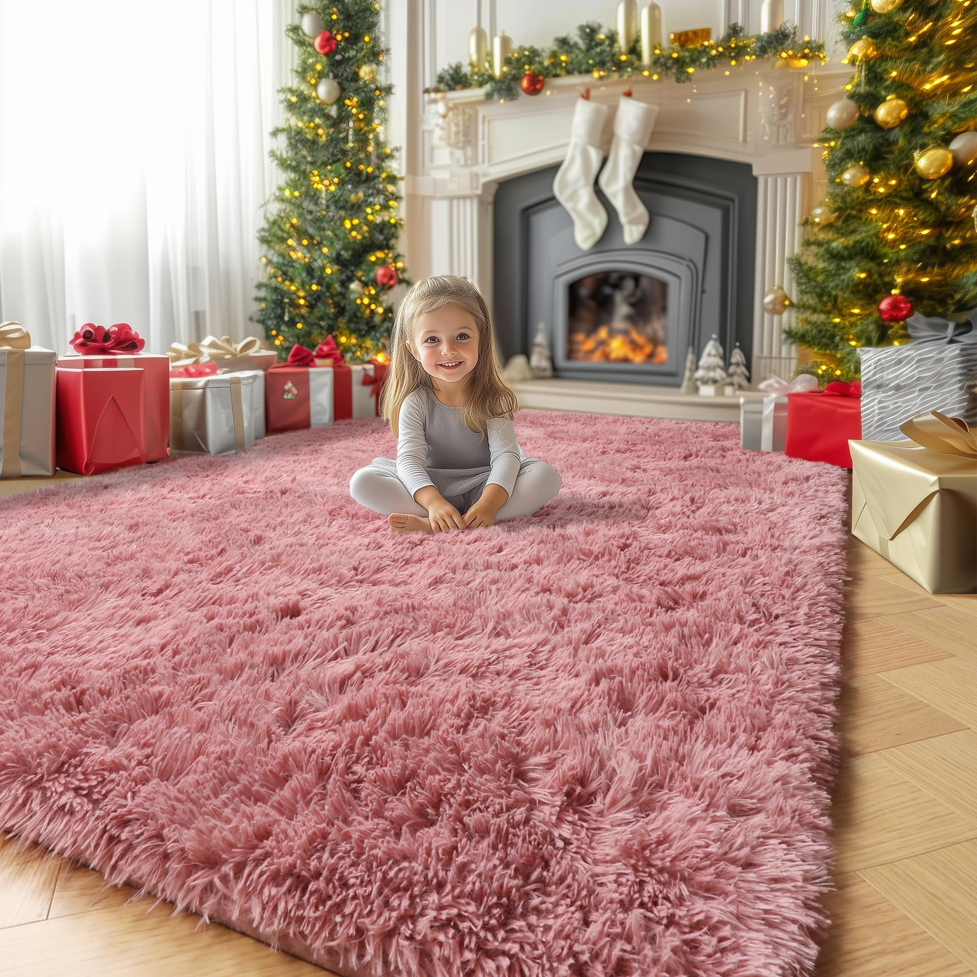 Amdrebio Blush Pink Area Rugs for Girls Bedroom, Fuzzy Furry Fluffy Kawaii Rugs for Kids Room Playroom, Shaggy Small Fur Plush Shag Carpet for Nursery