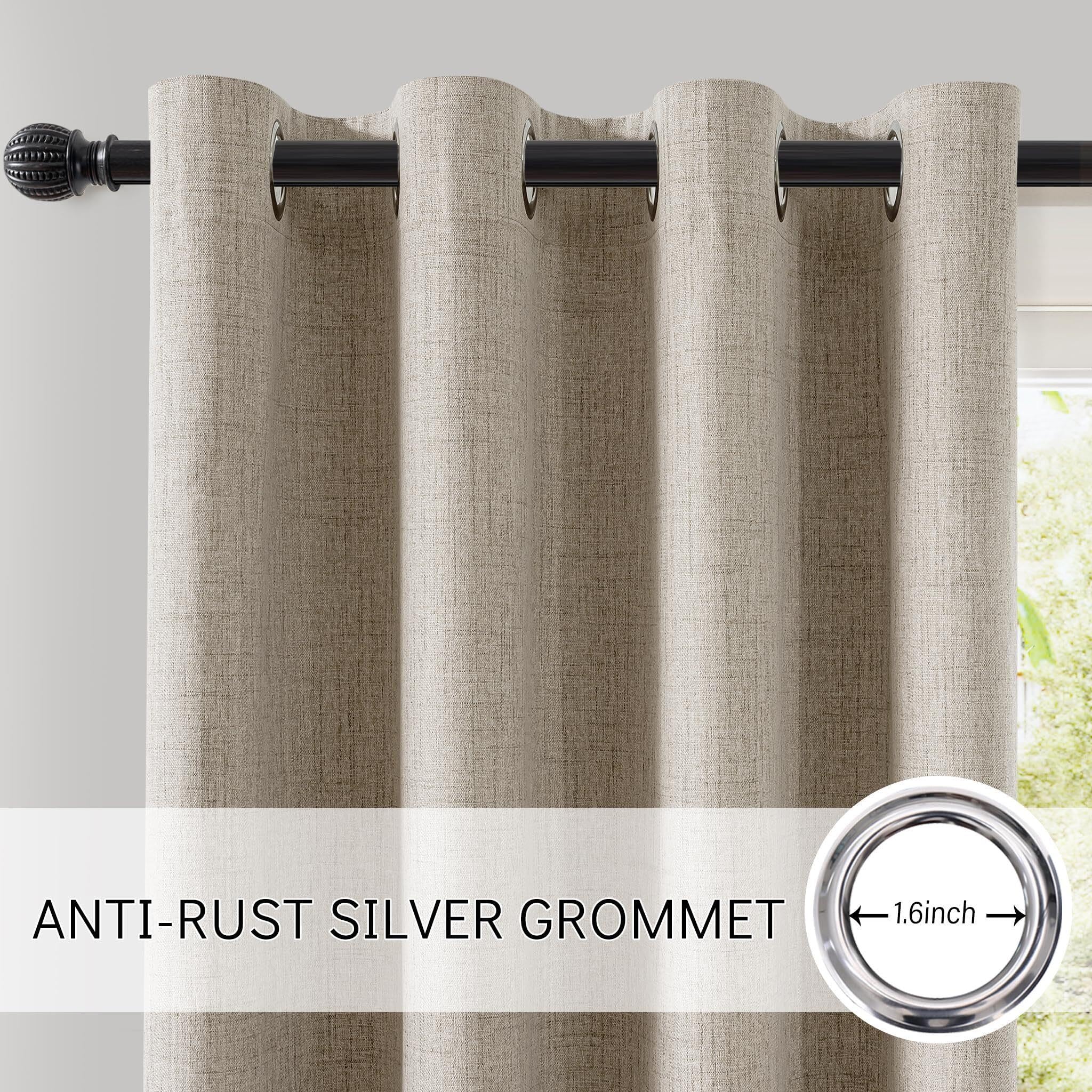 Leinenvorhänge for den Raum, Verdunkelungsvorhang, vollständiger, Sichtschutz mit Ösen Oben, thermisches Fensterpaneel(Natural Linen,52" W x 120" L (Pack of 2))