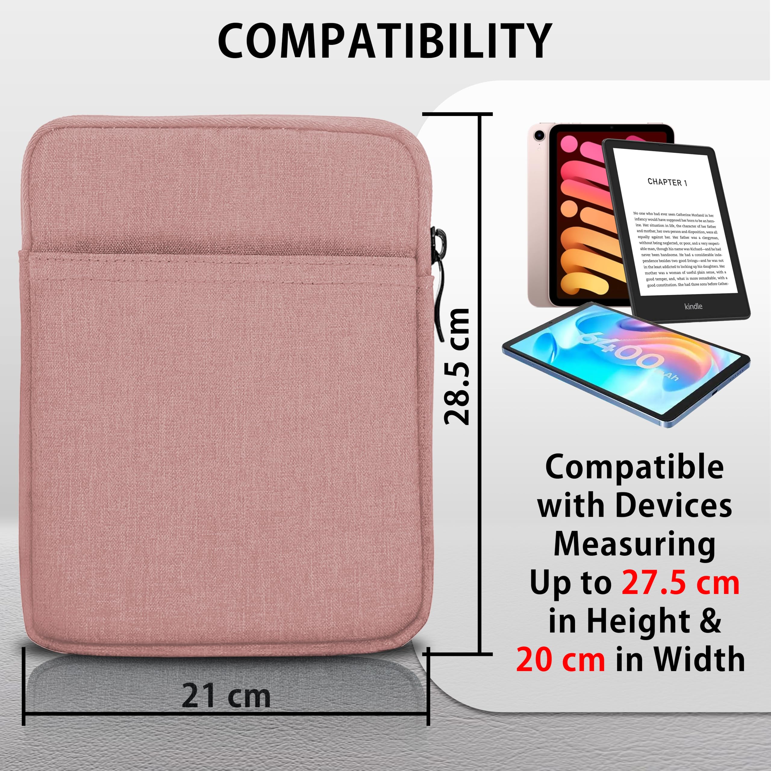 MyGadget Borsa Nylon 10,5" - Case Protettiva per Tablet - Custodia Sleeve per Apple iPad (Air, Pro), Huawei MediaPad M5 | T5, Samsung Galaxy Tab S7 A7 Rosa