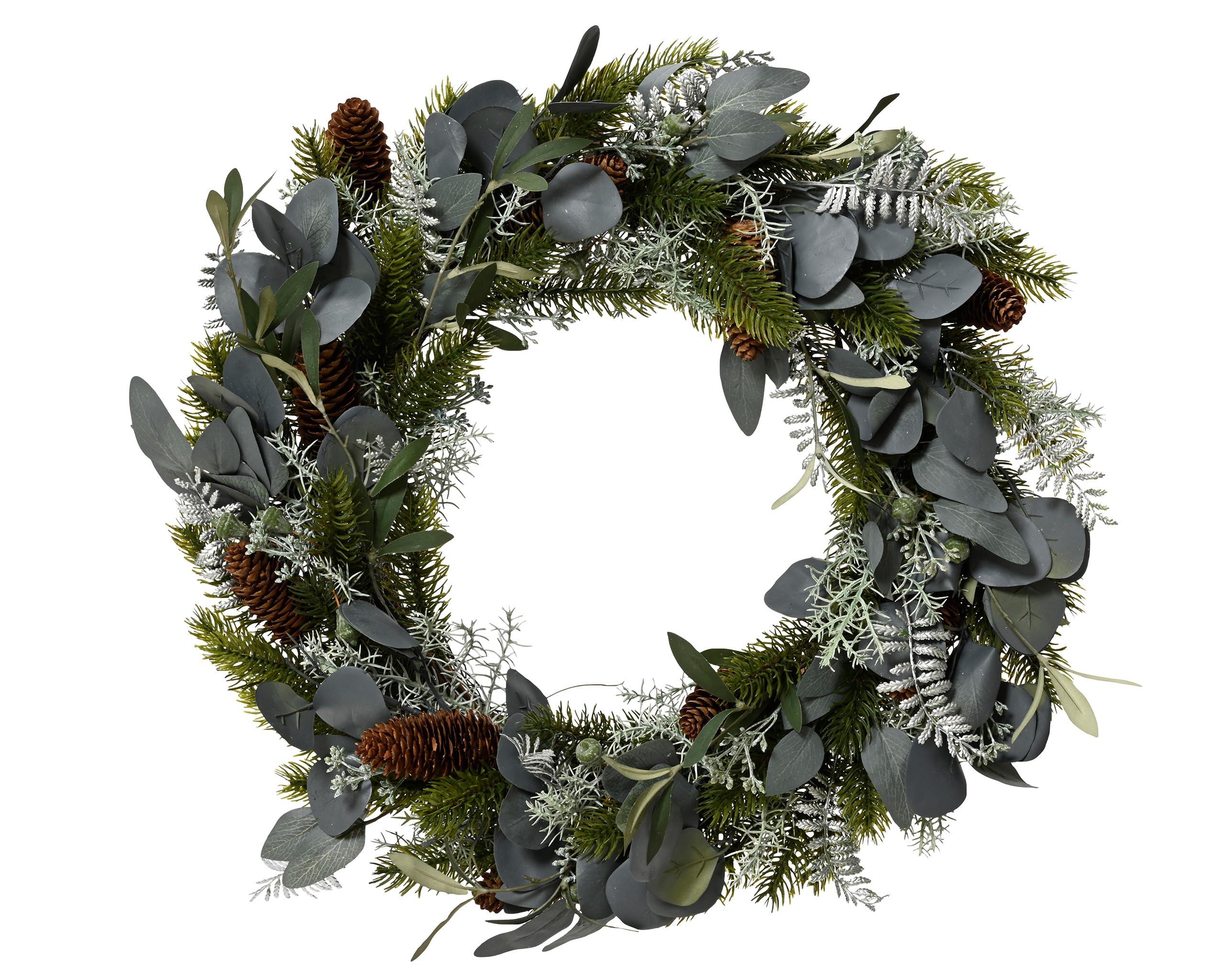 Couronne de sapin artificielle avec feuilles et pommes de pin 40 cm 1 pièce – Couronne décorative pour l'hiver et Noël – Couronne de Noël – Couronne décorative pour porte – Décoration d'hiver – Vert