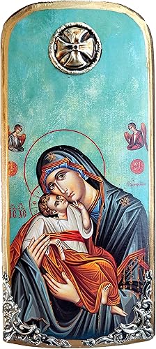 Icono de madera griego ortodoxo cristiano de madera de la Virgen María Madre de Jesús K30