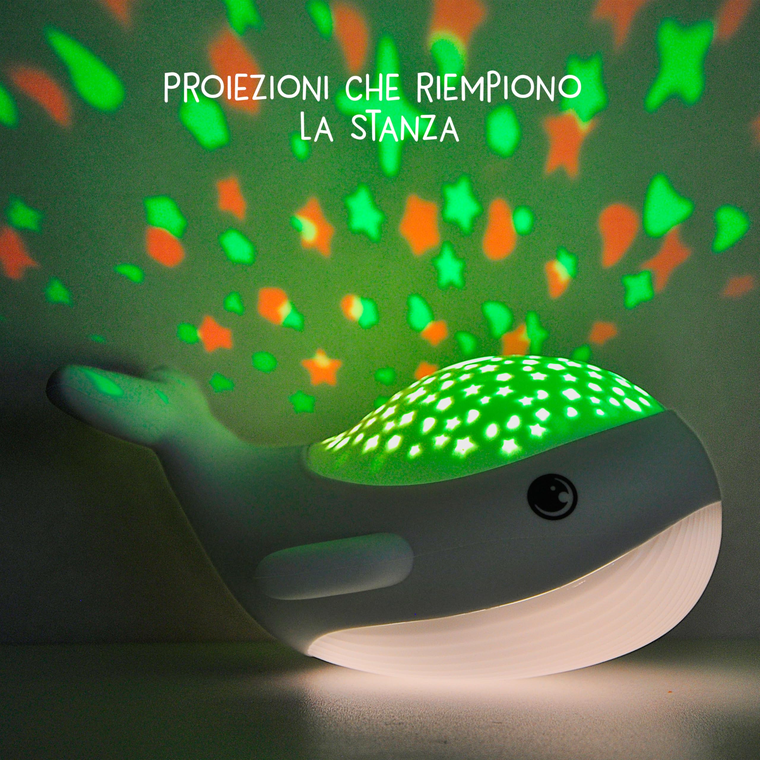 MegaLight Luce notturna Cielo Stellato | Proiettore Cielo Stellato Bebè | luce notturna bianca calda & proiettore di stelle RGB in 3 colori Proiettore di stelle luce notturna per bambini WILLY WHALE