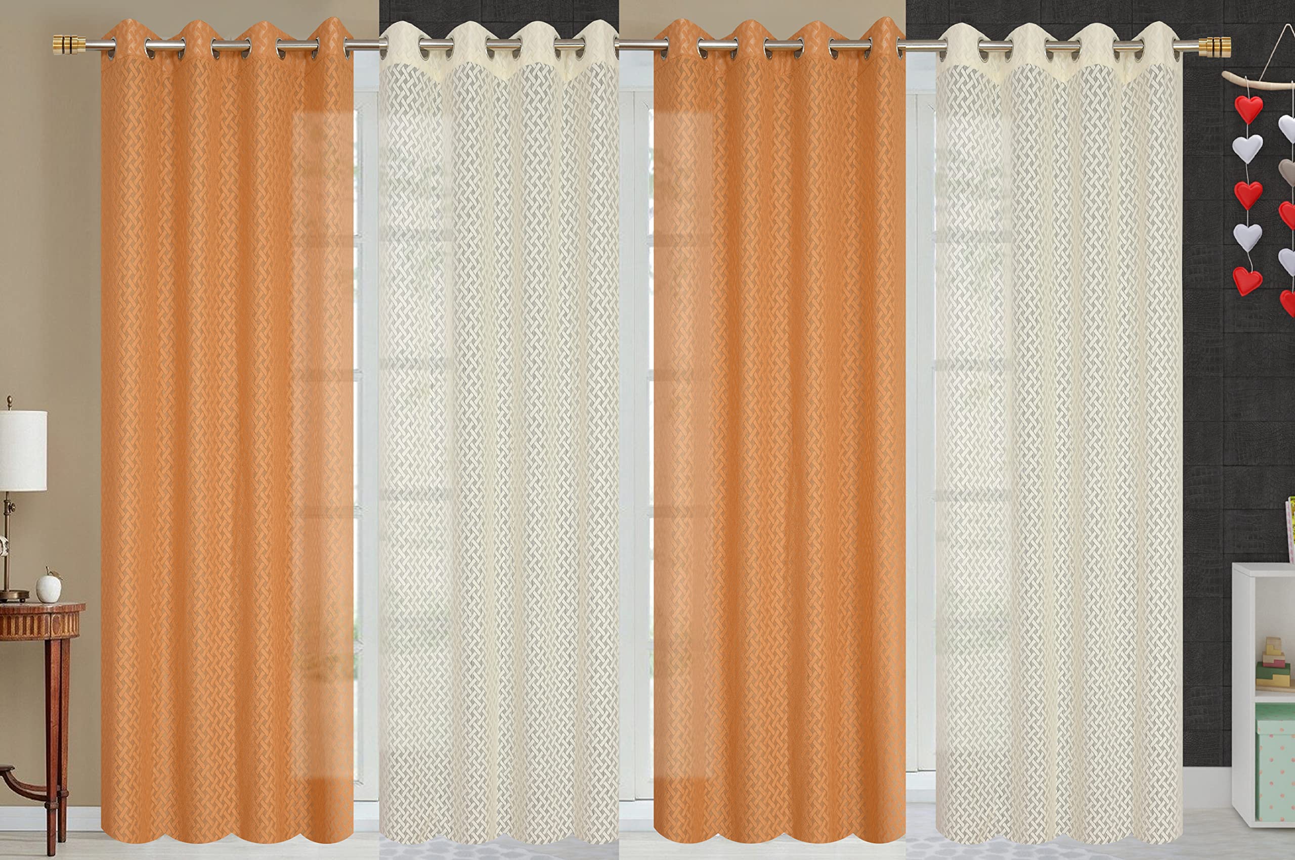 Yarnis 5 Feet Net/Sheer Criss-Cross Polyester Window Eyelet Semi - Transparent Curtains for Living Room, Brown & Cream, Pack of 4 (B098X7QJL4) Amazon Price History, Amazon Price Tracker