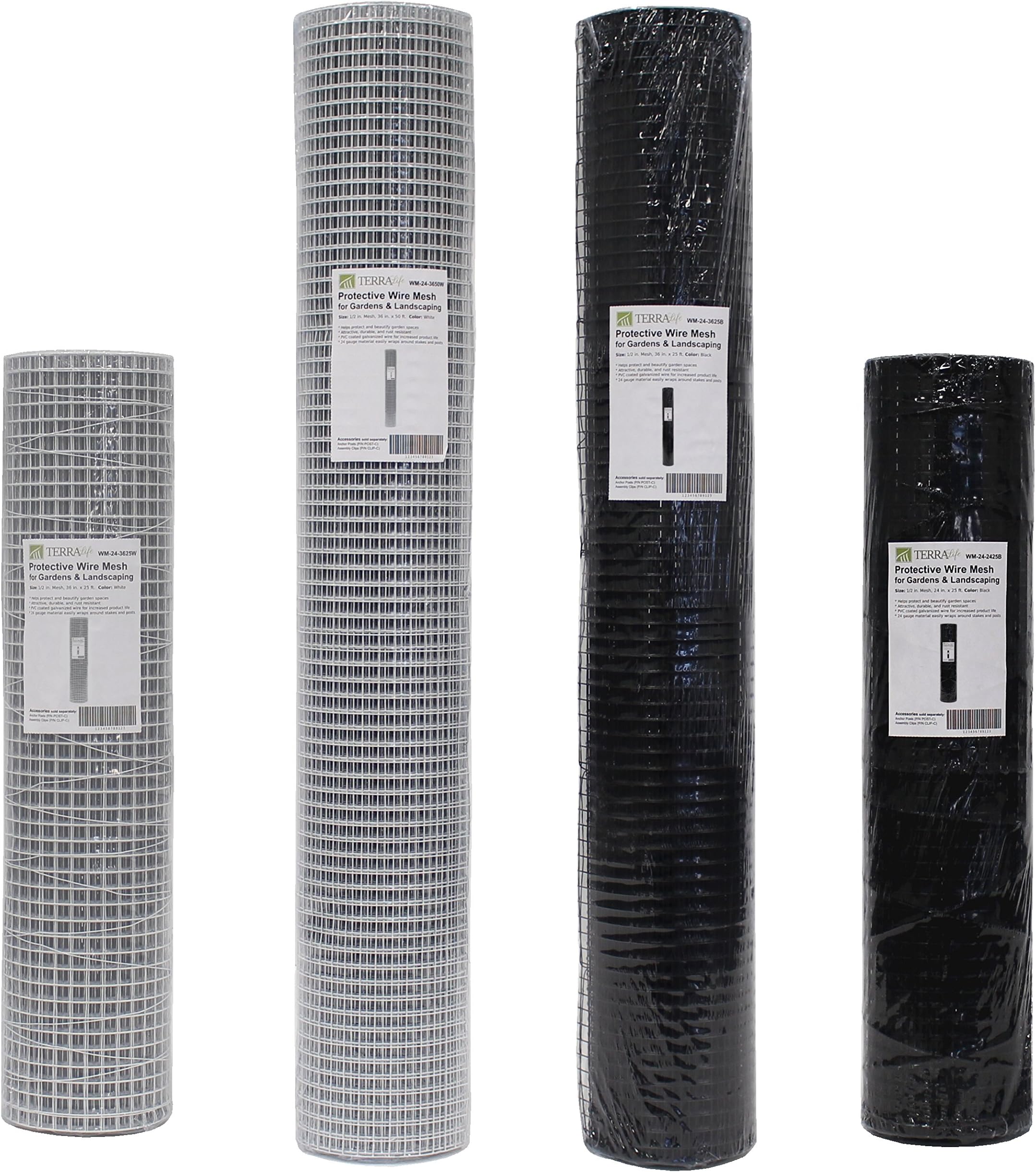 Terra Life 1/2 mesh, 24 Inch tall x 25 Foot long, Wire mesh & Hardware cloth, Galvanized wire + PVC protective coating (Black)