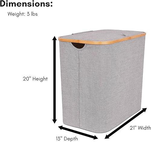 Miniatura 4 de BirdRock Home Cesta de bambú y lona | Cesta de lavandería individual con tapa | Cesta plegable | Asas recortadas