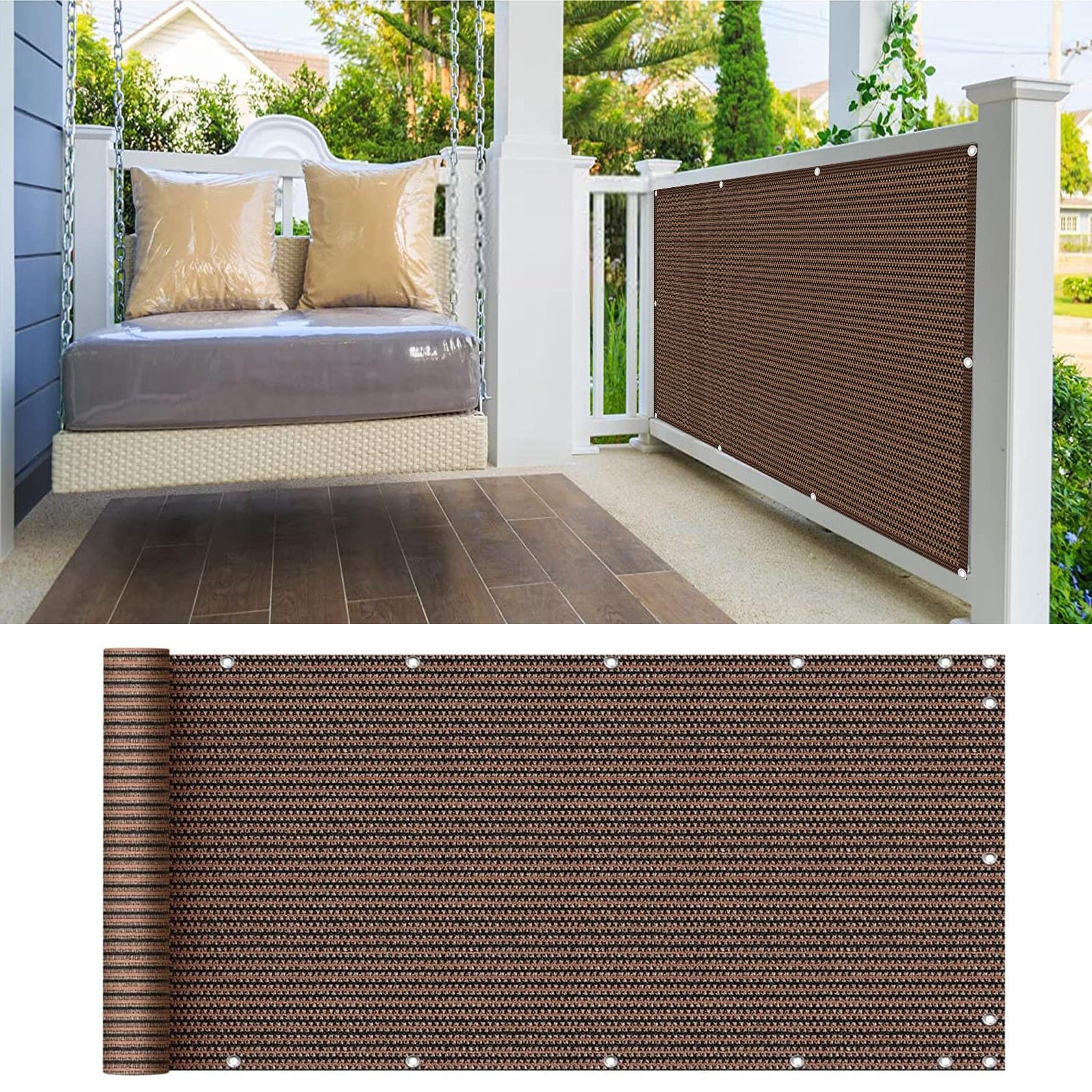 Balkon Sichtschutz Ohne Bohren – 65 X 1150 Cm, HDPE, UV-beständig – Mit Alu-Ösen & Kabelbindern, Braun