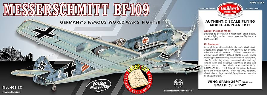 Guillow's 401LC メッサーシュミットWWII戦闘機バルサキット- Messerschmitt wgteh8f Amazon.com: Guillow's Messerschmitt Laser Cut Model Kit