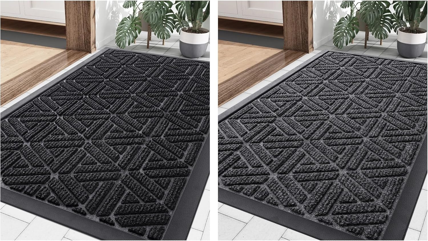 Smiry Outdoor Door Mat, Heavy Duty Natural Rubber Mat, 29.5x17 Inch,Black and Grey, 2 Item Bundle