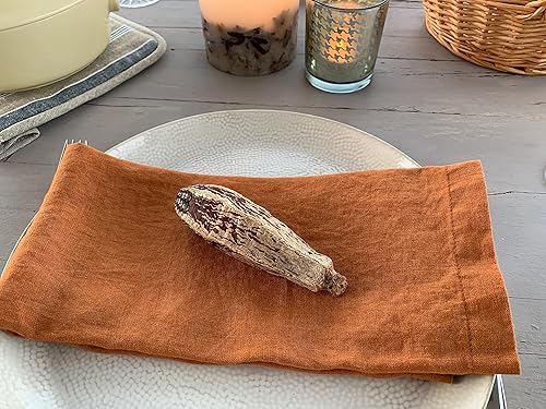 Miniatura 2 de Servilletas de lino  100% lino francés  Servilletas de tela de lino puro lavado a la piedra  Esquinas en inglete  Juego de 4 (naranja tostado)