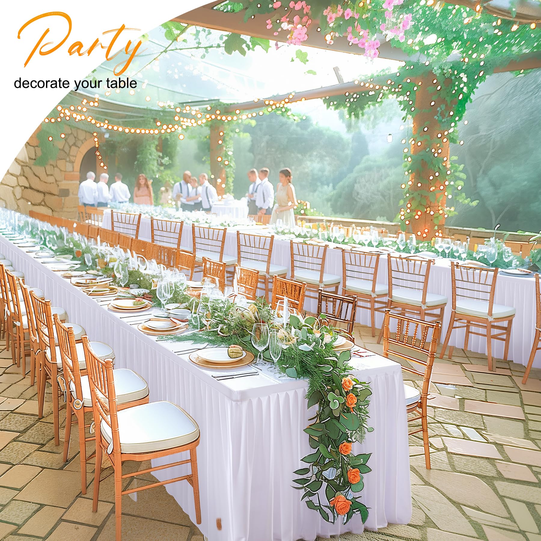 2er-Set Weiße Tischschürzen Aus Polyester - 8ft Stretch Tischdecken Mit Rüschen Für Veranstaltungen