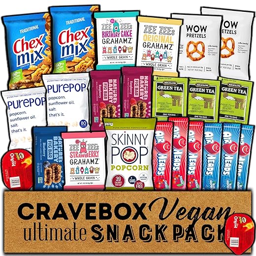 CRAVEBOX Vegan Snack Box Care Package - Gift for Men, Women, Boys, Girls, Students