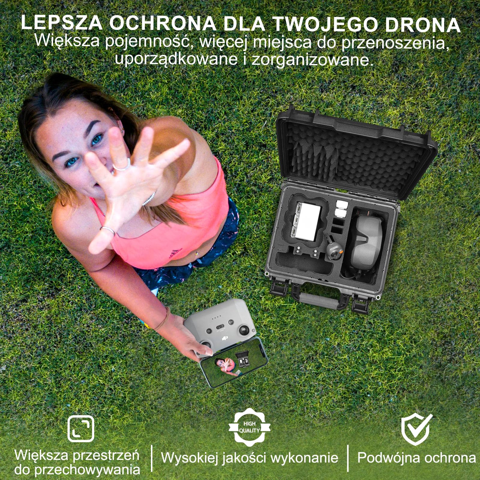 Lekufee Wodoszczelna Twarda Torba Transportowa dla DJI Neo 1 Motion Fly More Combo, DJI Goggles N3/3/2/Goggles Integra/RC 2/RC N3/N2/RC Motion 3/2 oraz Akcesoriów (Tylko etui)