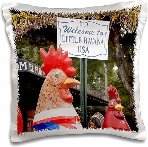 Danita DelimontSignosEstados Unidos, Florida, Miami, Little Havana, Esculturas Y Señal de gallo.16x 16inch funda de almohada (PC _ 206594_ 1)